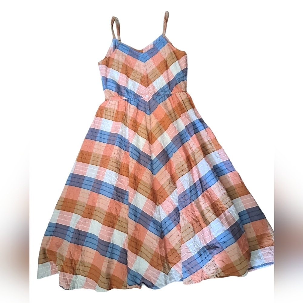 LL BEAN SIGNATURE plaid lightweight cotton lyocell fully lined sundress Boho 6